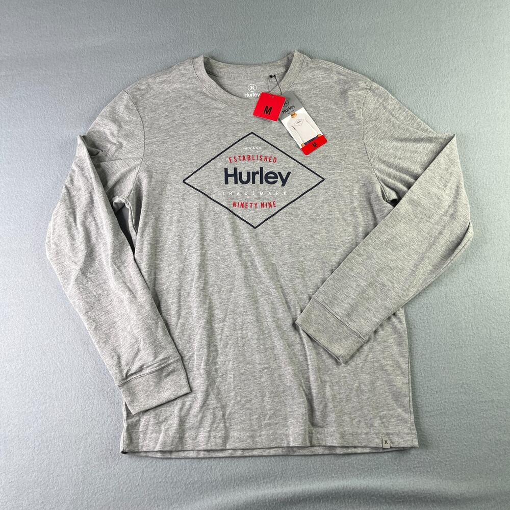 Hurley Shirt Medium Gray Long Sleeve Graphic Print Pullover Mens New NWT